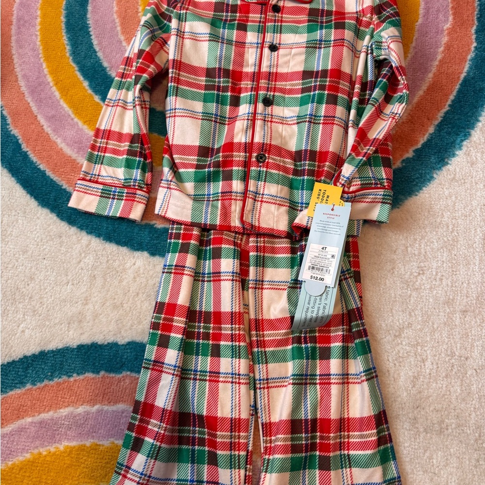 Cat & Jack Red and Green Plaid Kids Pajama Set